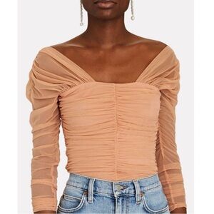 A.L.C Jackie Ruched Tulle Jersey Long Sleeve Top /SMALL